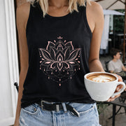 Lotus Flower Mandala Women's Color Cotton Tank Top in Black