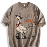 Silly Goose Cowboy: Western Animal Vintage Washed T-Shirt in Brown