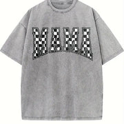 Checkered Mama for Mom Vintage Washed T-Shirt in Gray