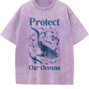 Retro Protect Our Oceans Vintage Washed T-Shirt in Purple