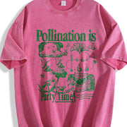 Bee Pollination Retro Insect Flower Vintage Washed T-Shirt in Red