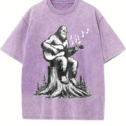 Retro Bigfoot Playing Guitar 90s Vintage Washed T-Shirt in Purple