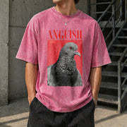 Anguish Bird Retro Vintage Washed T-Shirt in Red