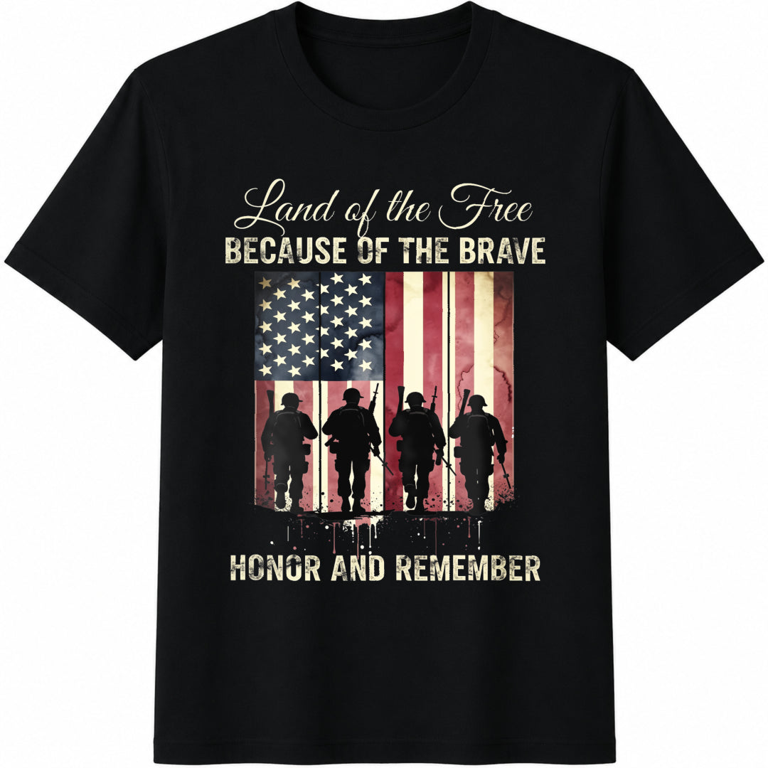 Land of the Free Because of the Brave Cotton T-Shirt in Black