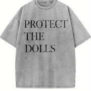 Protect the Dolls – Feminist Empowerment Message vintage washed oversized T-shirt in Gray