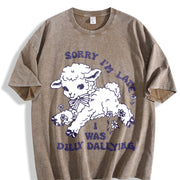 Dilly Dallying Sorry I'm Late Vintage Washed T-Shirt in Brown