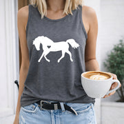 Horse Silhouette Women's Color Cotton Tank Top in Gray