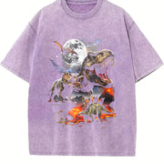 Dinosaur Retro T Rex Triceratops Stegosaurus Jurassic Vintage Washed T-Shirt in Purple