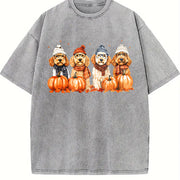Goldendoodle Fall Doodle Mom Dad Vintage Washed T-Shirt in Gray