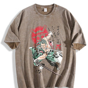 Anime Streetwear Character vintage washed oversized T-shirt in Brown