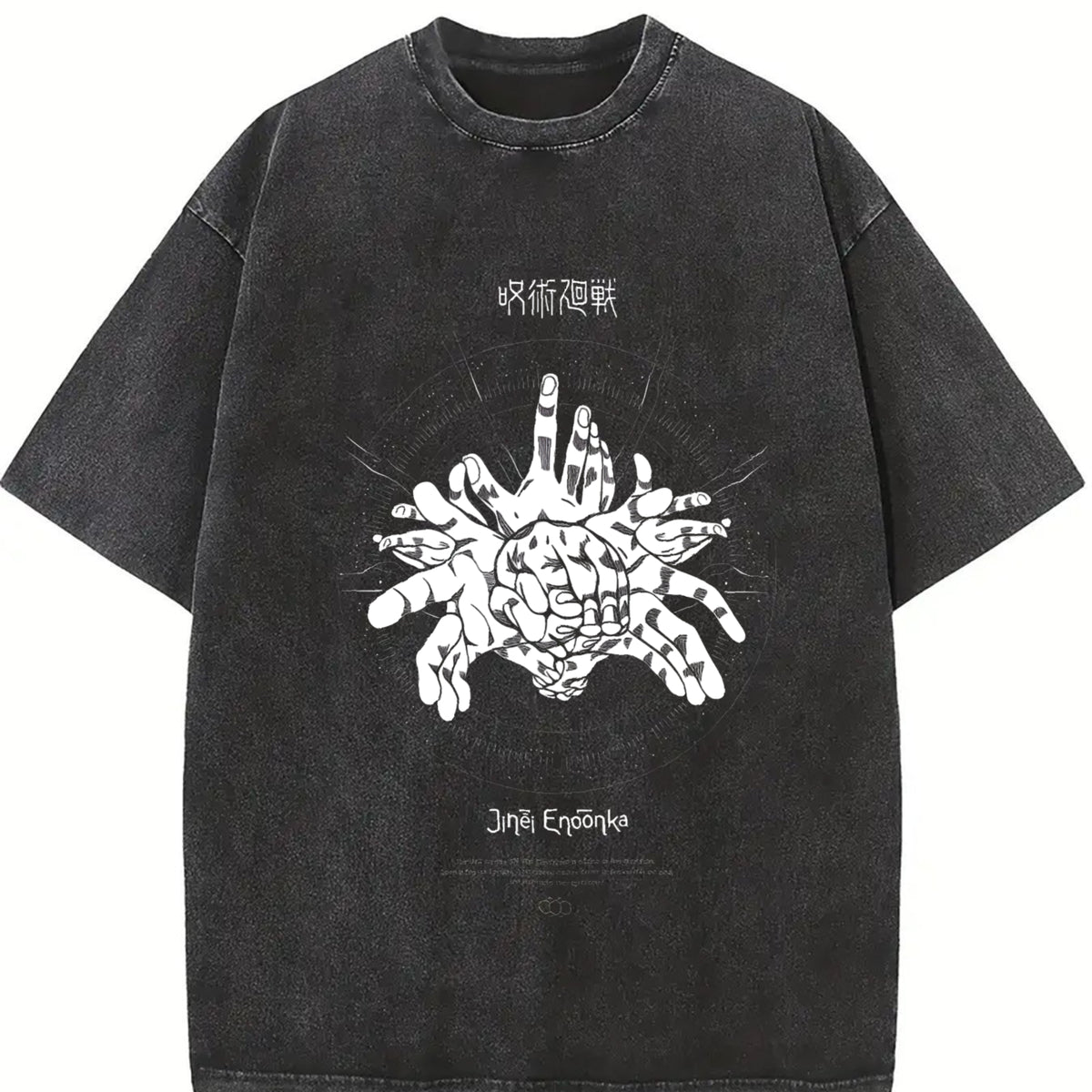Black Jujutsu Kaisen Jinji Endonka Vintage Washed T-Shirt in Black