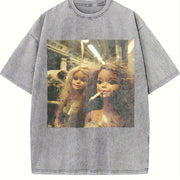 Two Smoking Glam Dolls Vintage Washed T-Shirt in Gray