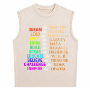 Dream Like Martin Lead Like Harriet the Black History Vintage Washed Tank Top in Beige