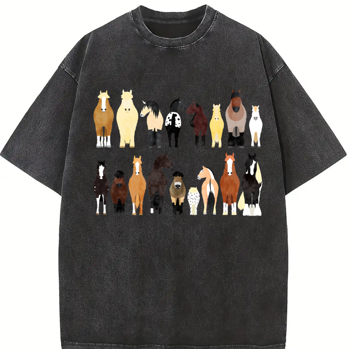 Animal Horse Herd 1pc Vintage Washed T-Shirt in Black