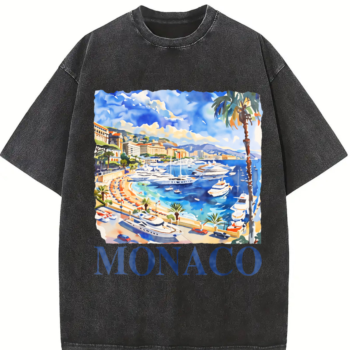 Monaco Italy Retro ® Vintage Washed T-Shirt in Black