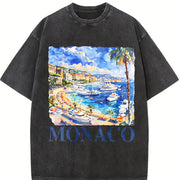 Monaco Italy Retro ® Vintage Washed T-Shirt in Black