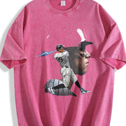 Aaron New York Custom Comic Style Baseball Custom vintage washed oversized T-shirt in Red