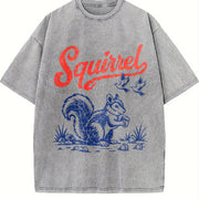 Squirrel Ringer Retro Americana Wildlife Vintage Washed T-Shirt in Gray