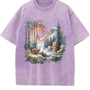 Retro Deer Nature 90s Vintage Washed T-Shirt in Purple