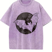 Retro Bats Moon 90s Vintage Washed T-Shirt in Purple