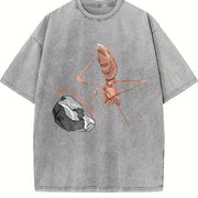 Marcus The Worm Humorous Meme Brain Rot vintage washed oversized T-shirt in Gray