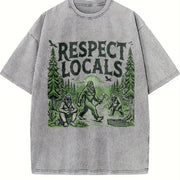 Retro Big Foot Respect Locals 90s Vintage Washed T-Shirt in Gray