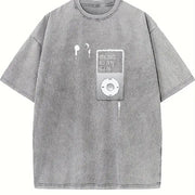 MUSIC TO MY EARS vintage washed oversized T-shirt in Gray