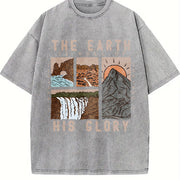 EARTH HIS GLORY Shoulder Drop Vintage Washed T-Shirt in Gray