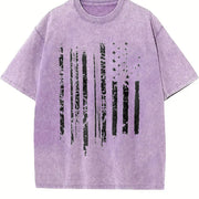Distressed Black American Flag Vintage Washed T-Shirt in Purple