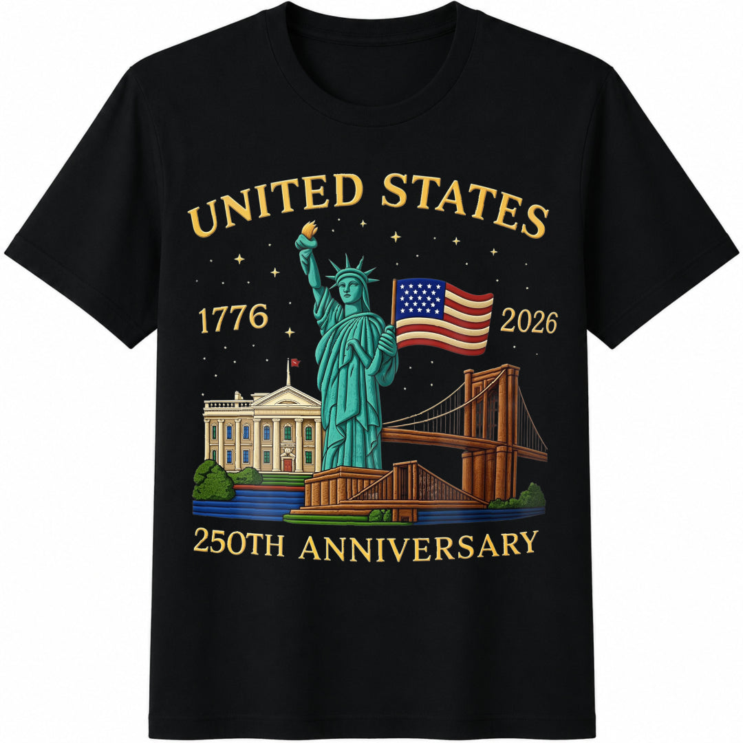 USA 250th Anniversary Statue of Liberty Cotton T-Shirt in Black
