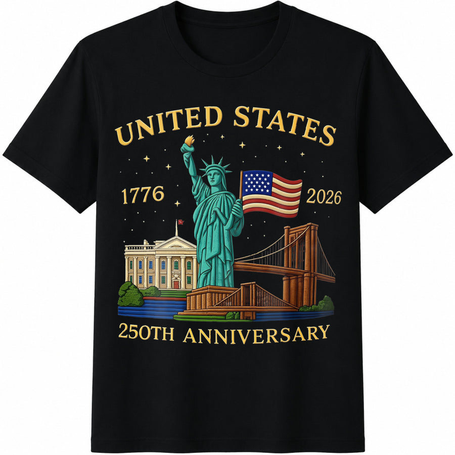 USA 250th Anniversary Statue of Liberty Cotton T-Shirt in Black