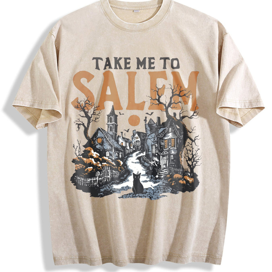 Take Me to Salem Vintage Washed T-Shirt in Beige