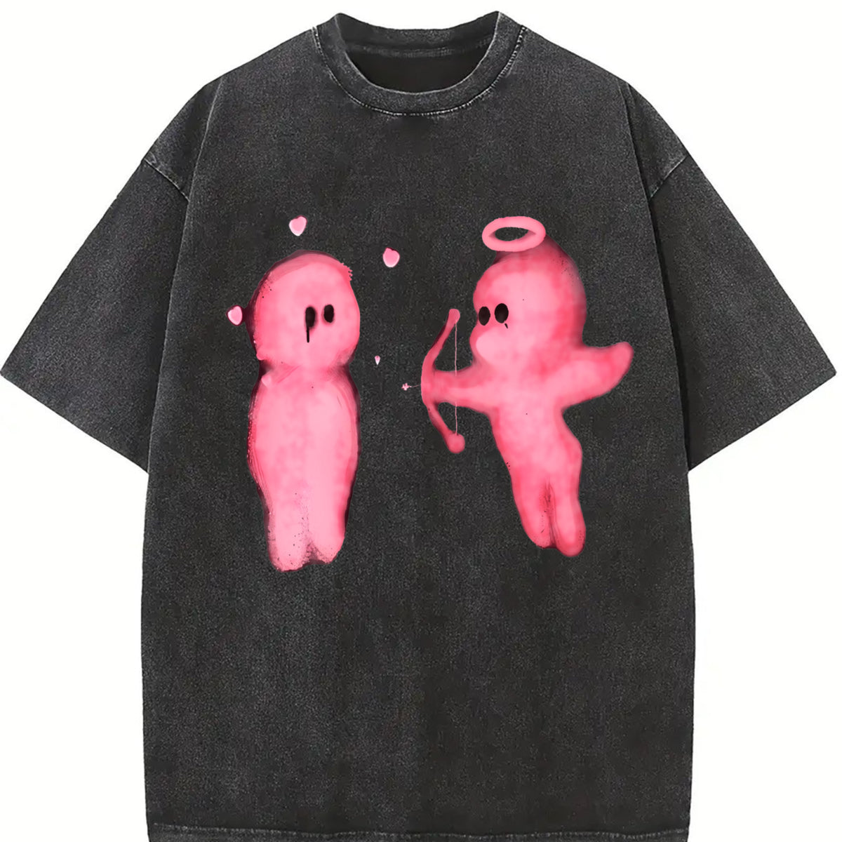 Directional Printing Energetic Vintage Washed T-Shirt in Black