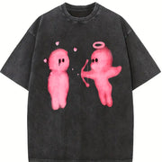 Directional Printing Energetic Vintage Washed T-Shirt in Black