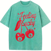 Feeling Lucky You Cherry 8 Ball Vintage Washed T-Shirt in Blue