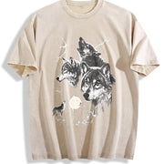 Wolf Lightning Classic 90s Vintage Washed T-Shirt in Beige