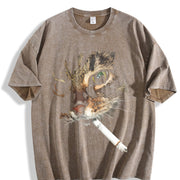 Smoking Cat Halloween vintage washed oversized T-shirt in Brown
