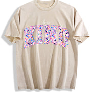 With Batik Blouse Spring Vintage Washed T-Shirt in Beige