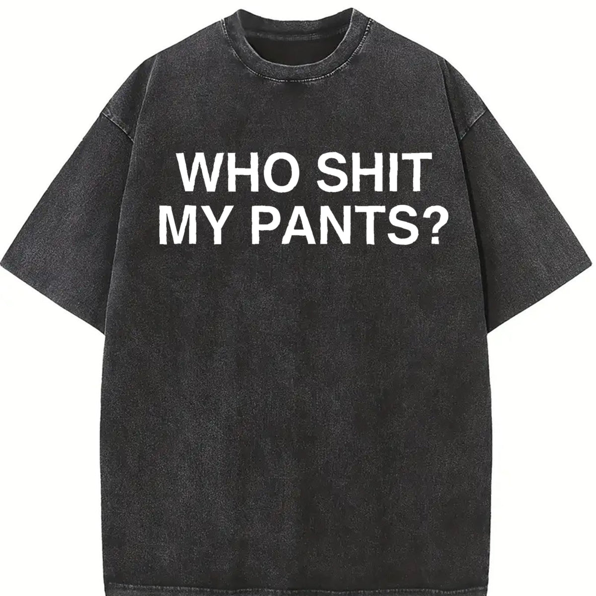 Who Shit My Pants Offensive Dark Humor College Novelty vintage washed oversized T-shirt in Black