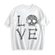 Love Skull Skeleton Bones Halloween Party Cute Ladies Cotton T-Shirt in White