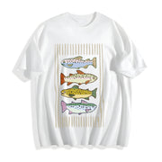 Trout Fish Retro Fish Cotton T-Shirt in White