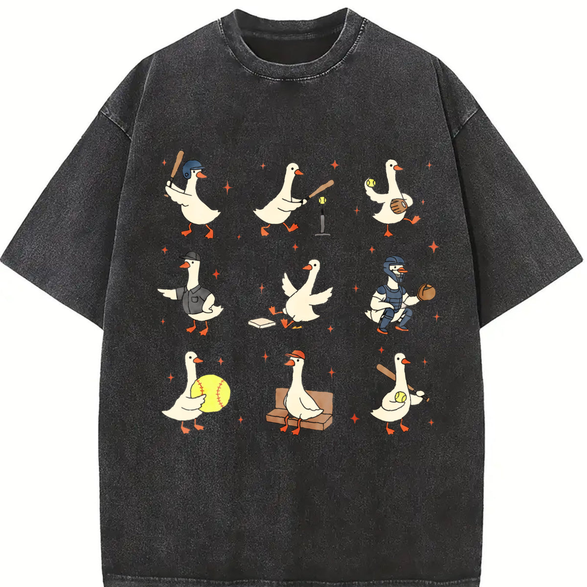 Silly Goose Softball Vintage Washed T-Shirt in Black