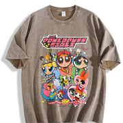 Powerpuff Girls Comic Collage vintage washed oversized T-shirt in Brown