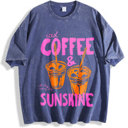 Iced Coffee And Sunshine Iced Coffee Lover Gifts Vibes vintage washed oversized T-shirt in Blue