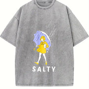 Salty Rain Girl Vintage Washed T-Shirt in Gray