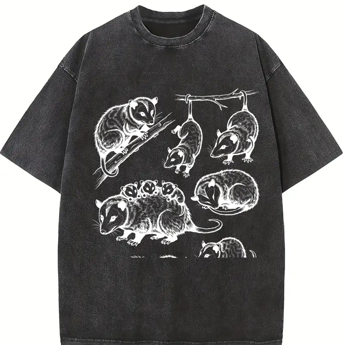 Opossum 90s Tattoo Vintage Washed T-Shirt in Black