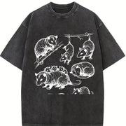 Opossum 90s Tattoo Vintage Washed T-Shirt in Black