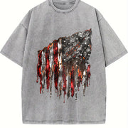 Distressed American Flag Vintage Washed T-Shirt in Gray