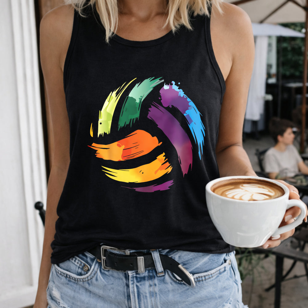 Rainbow Brush Stroke Heart Women's Color Cotton Tank Top in Black