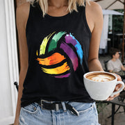 Rainbow Brush Stroke Heart Women's Color Cotton Tank Top in Black